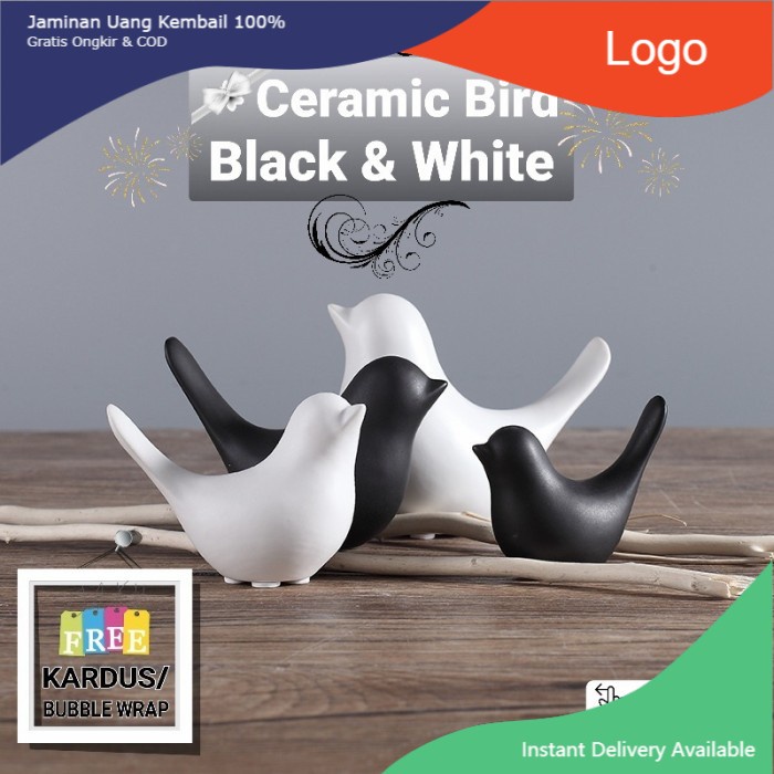 Patung Burung Keramik Pajangan Hiasan Rumah Black White Ceramic Birds