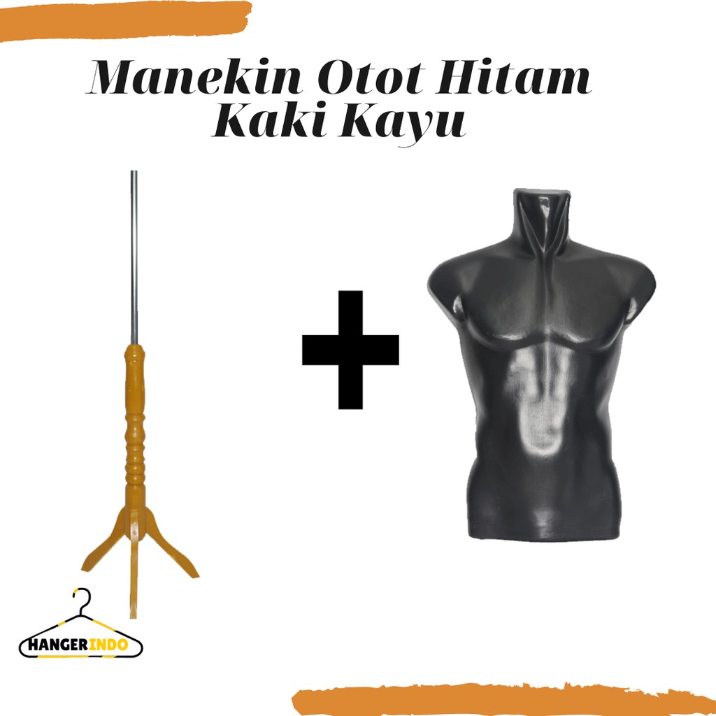 Manekin Otot Hitam Kaki Kayu | Manekin Cowok | Patung Display