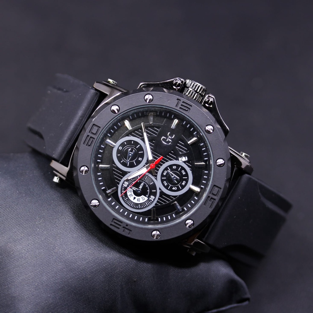 Grosiran Jam Tangan Pria GC 4585EV Analog Tali Rubber Tanggal Aktif Chrono Off Free Baterai (Bisa COD)