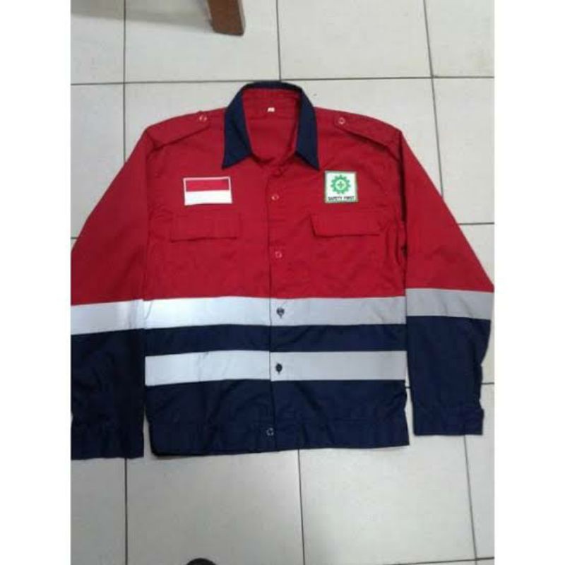 Baju Safety Kombinasi Logo K3 Kemeja Atasan Kerja Proyek Lengan Panjang Bahan Drill