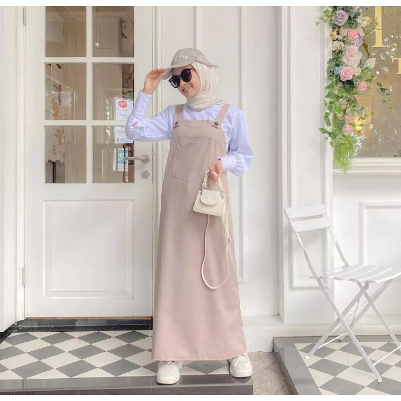 Overall Anya Saku depan polos panjang/long dress panjang