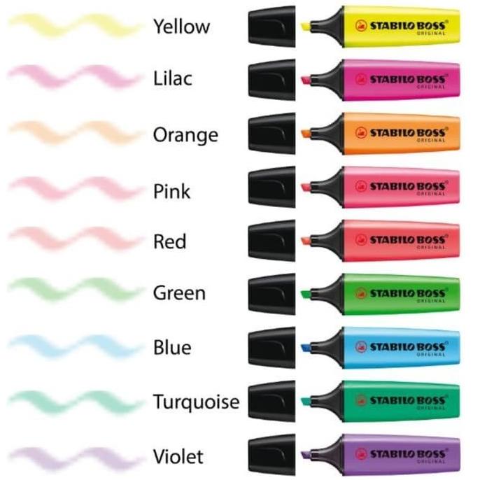

stabilo boss original highlighter warna standard colors