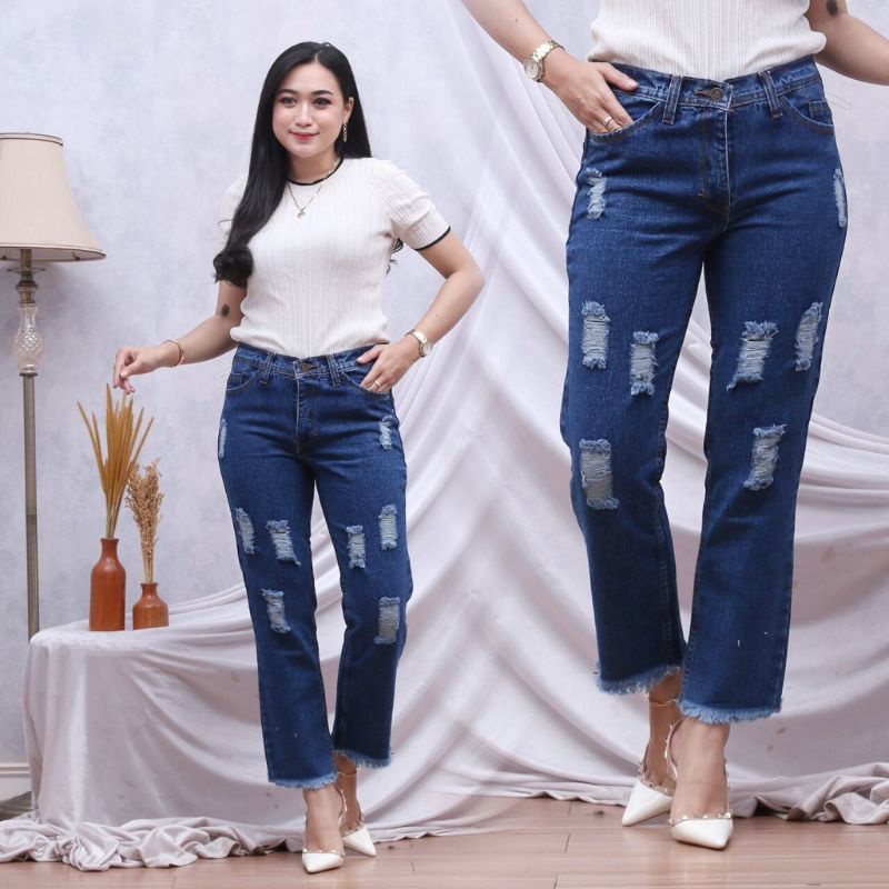 Boyfriend Jeans Ripped Sobek Wanita/Boyfriend Sobek Rawis/BF Sobek Jeans/Boyfriend Rawis