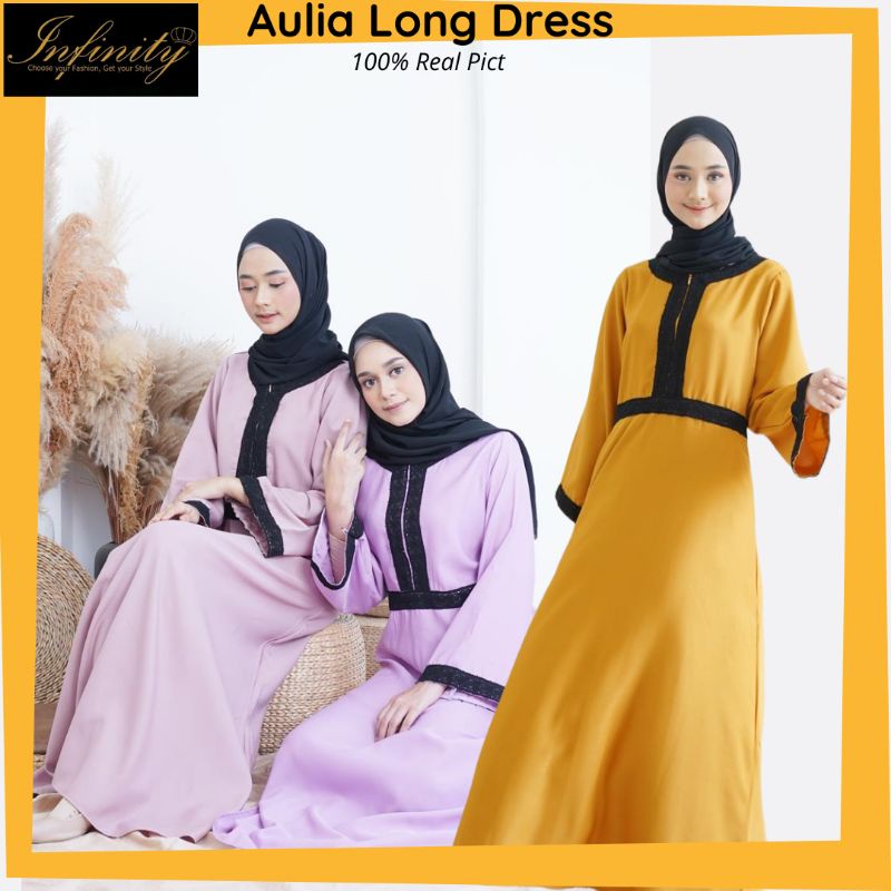 baju wanita long dress gamis mustard kuning kunyit khaki renda brukat