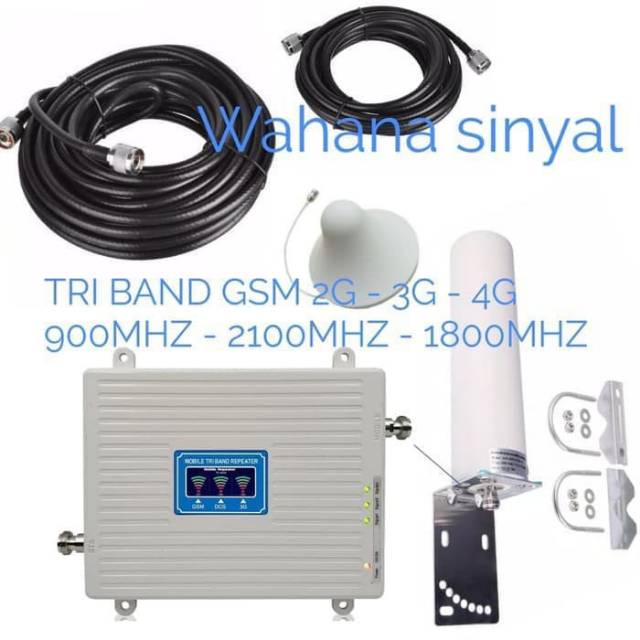 Repeater Penguat Sinyal Hp Gsm Tri Band 2g 3g 4g 900 Mhz 1800 Mhz 2100 Mhz Shopee Indonesia