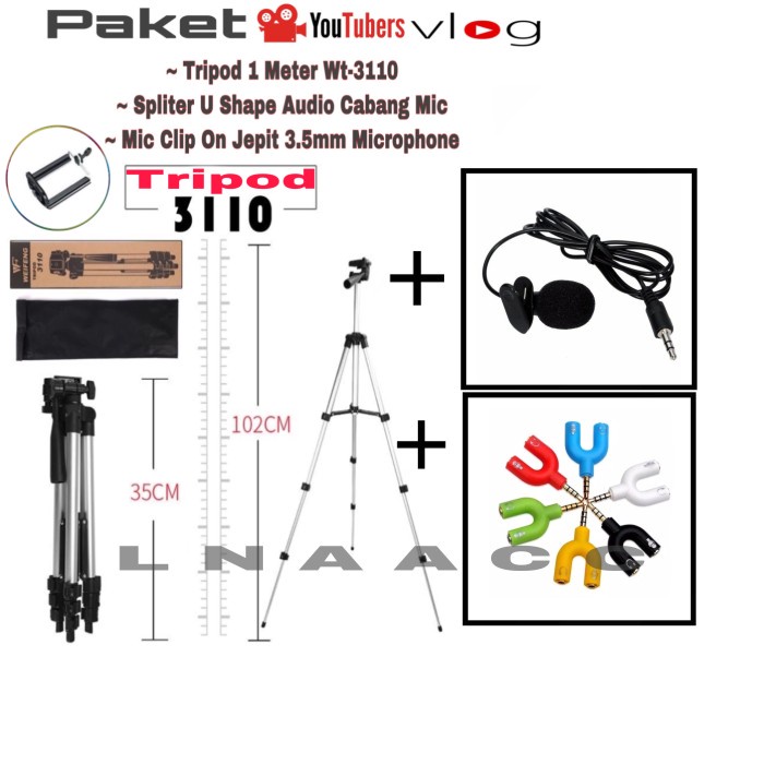 KAMERA AKSESORIS KAMERA MICROPHONE KAMERA AC 921 PAKET VLOG KOMPLIT FOR YOUTUBERS VLOG 3110