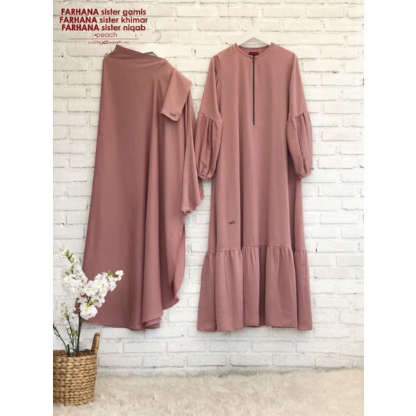 Farhana Sister Series Peach [GAMIS + KHIMAR] by Shafa Jilbab
