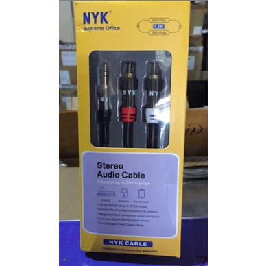 KABEL AUDIO JACK NYK 3,5 TO RCA 2 GOLD PLATE