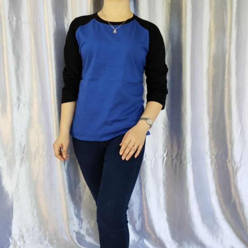 kaos polos reglan wanita (unisex) lengan 3/4 uk m l xl xxl-Benhur/hitam 3/4