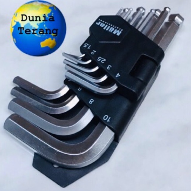 Kunci L Set Ballpoint MOLLAR 9 Pcs Pendek Bola - L Hex Key Short Ball Point End Set 9pcs MLR-650112