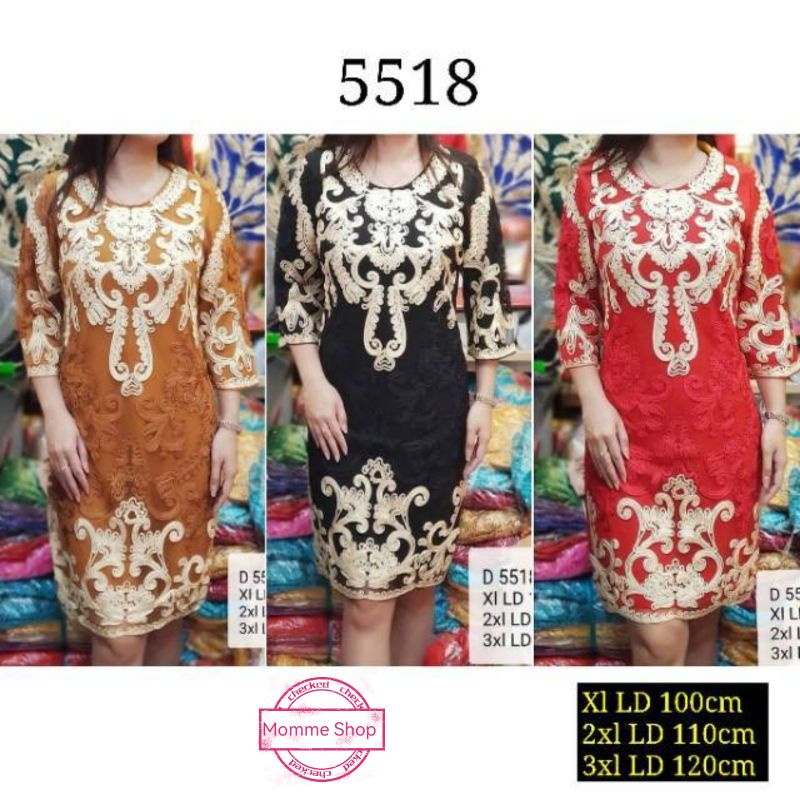 JUMBO DRESS PESTA MEWAH WANITA SCUBA BORDIR TIMBUL AURUM 5518 LD 110 & LD 120