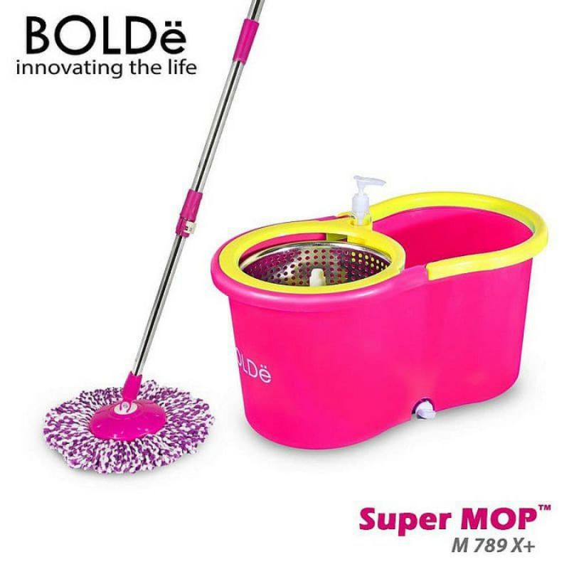 Alat Pel Bolde Supermop M 789 X+ + Botol Pewangi Putaran Stainless Alat Pel Putar Bolde Mop