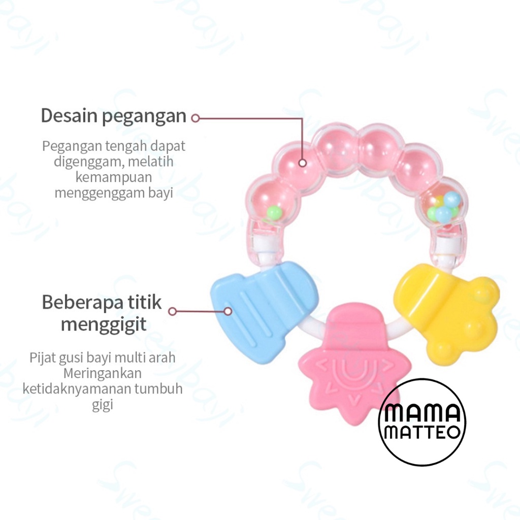 TEETHER Kerincing Bayi SIlikon / Bahan Food Grade / Gigitan Tangan Bayi Silicone / Warna Pink Biru Hijau Biru