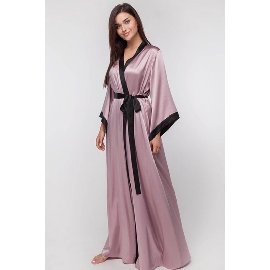 kimono pengantin bride robes satin panjang long robes available for hijab dusty pink rosegold mix hi