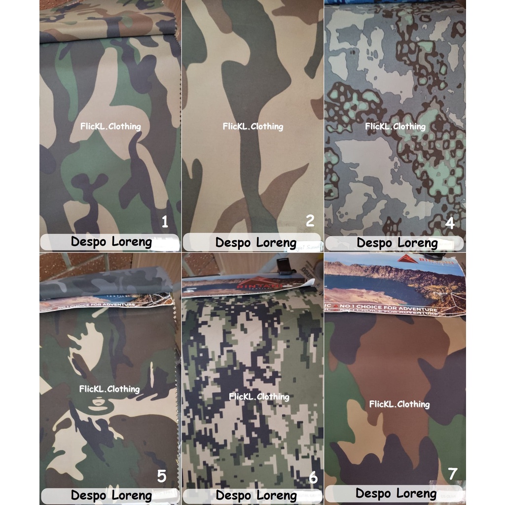 Bahan Kain Despo Loreng Camo Parasit Parasut Loreng Tidak Anti Air