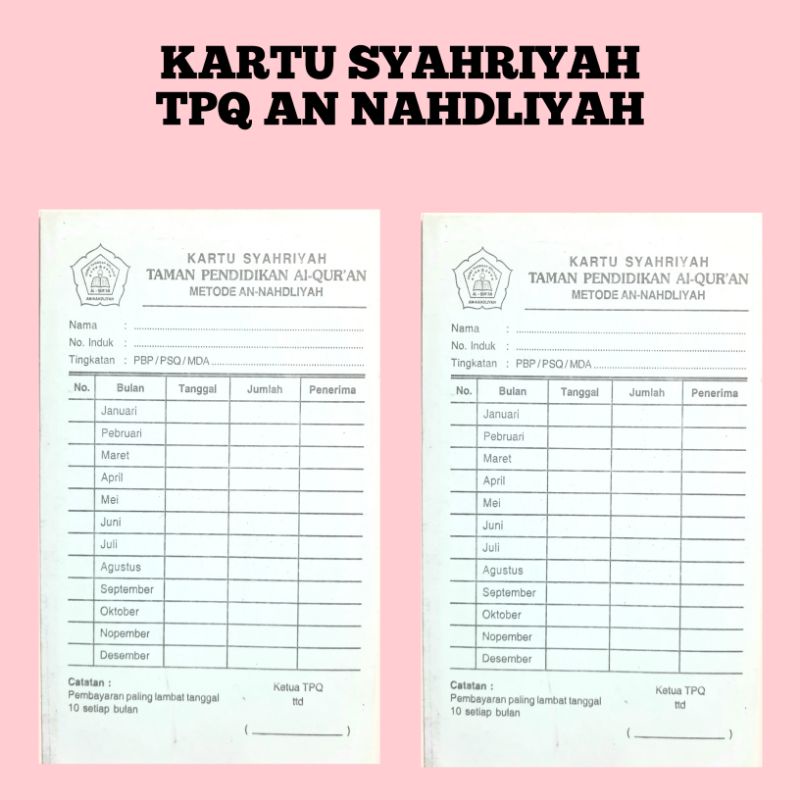 

kartu syahriyah tpq / diniyah