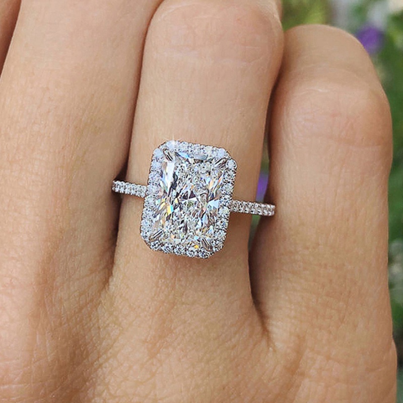 Cincin Kristal Cubic Zircon Bentuk Persegi Panjang Untuk Wanita