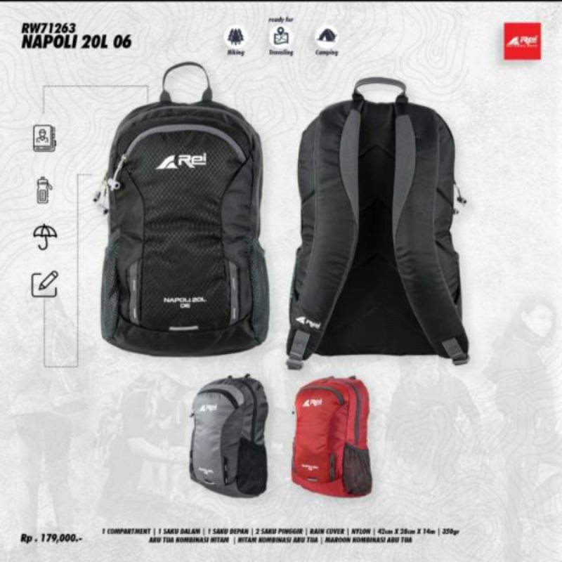 TAS RANSEL AREI NAPOLI 06 20L | BAG PUNGGUNG 02 DAYPACK BACKPACK GUNUNG GENDONG REI ORIGINAL