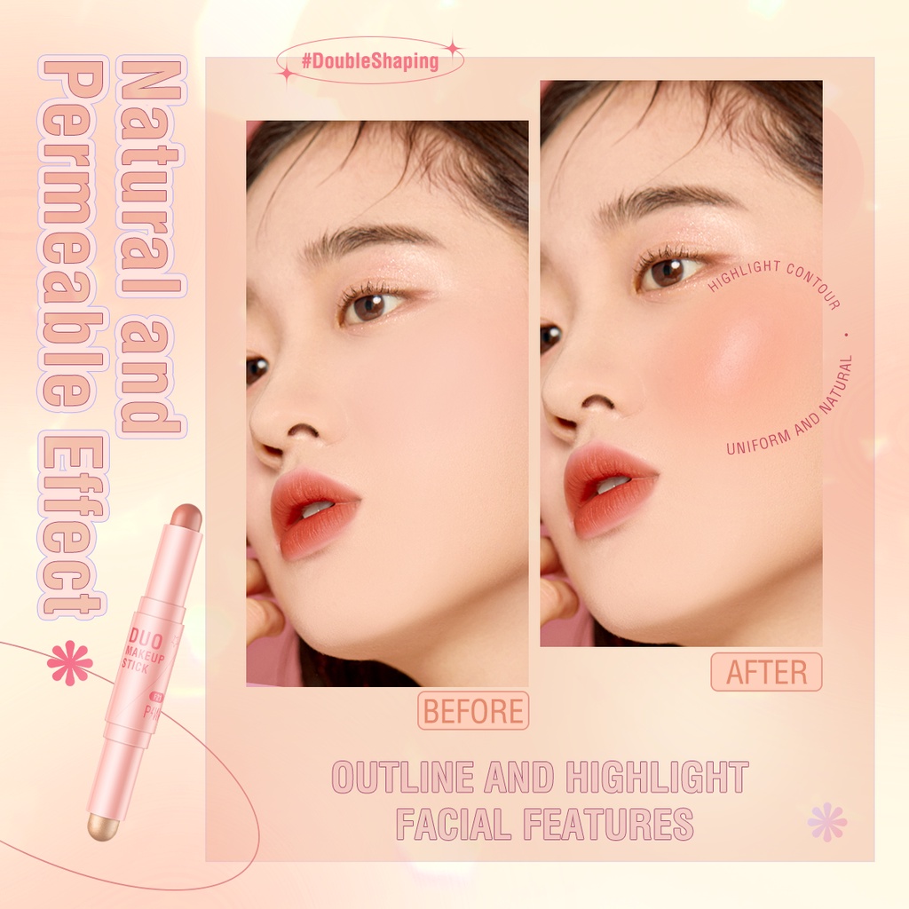 ★ BB ★  PINKFLASH Duo Make Up Stick - Double Shaping Magic Shaping Flicker Honey DUO Makeup Stick Creamy Smooth Highlighter Shimmer - F21