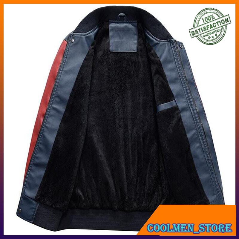 Jaket Parka Pria Original Import Jacket Men Embroidery Baseball Jackets Pu Faux Leather Coats Slim