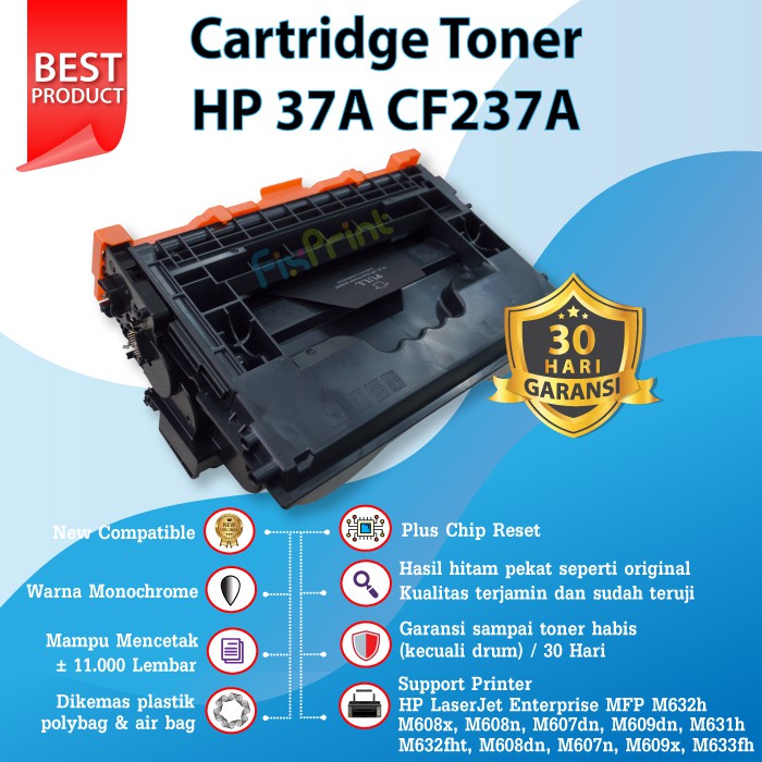 Cartridge Toner Compatible 37A CF237A Printer HP M632h M608x M608n