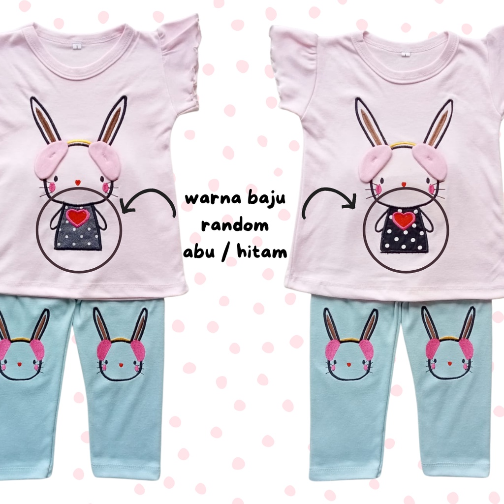 setelan harian anak perempuan lengan pendek setelan legging panjang baju anak perempuan baju balita perempuan baju bayi anak cewek BUNNY HEADPHONE TEE SET