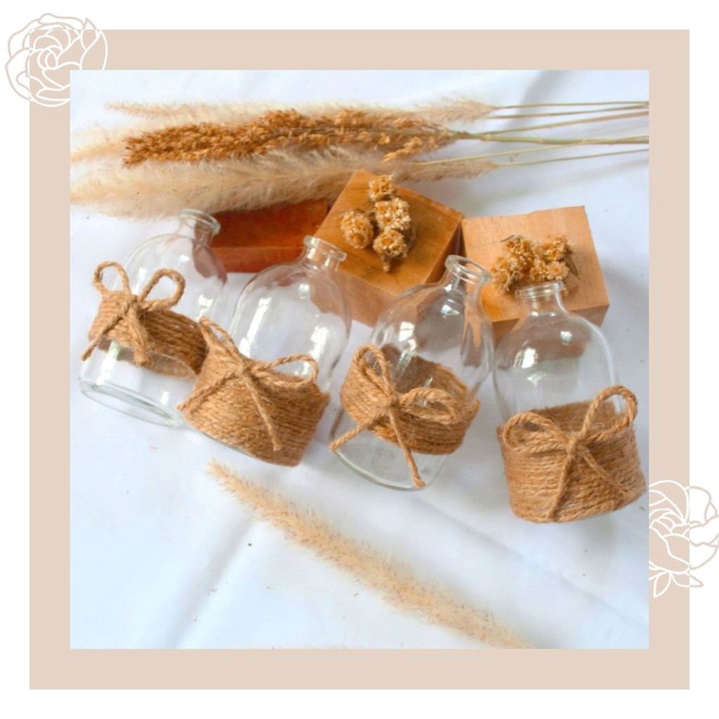 Mysthetic Pot Vas Bunga Tanaman Hias Kering Aesthetic Tali Rami Botol Kaca - Vas Botol Jar Vial