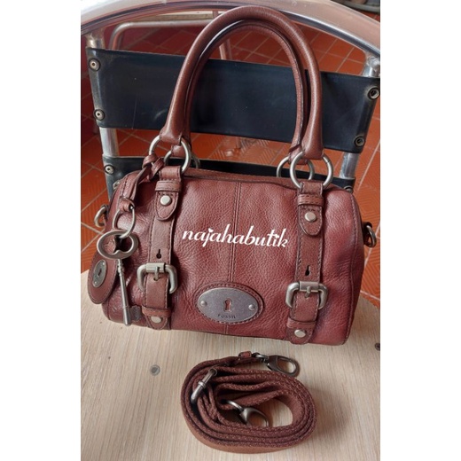 tas fossil maddox satchel small espresso fullset original preloved