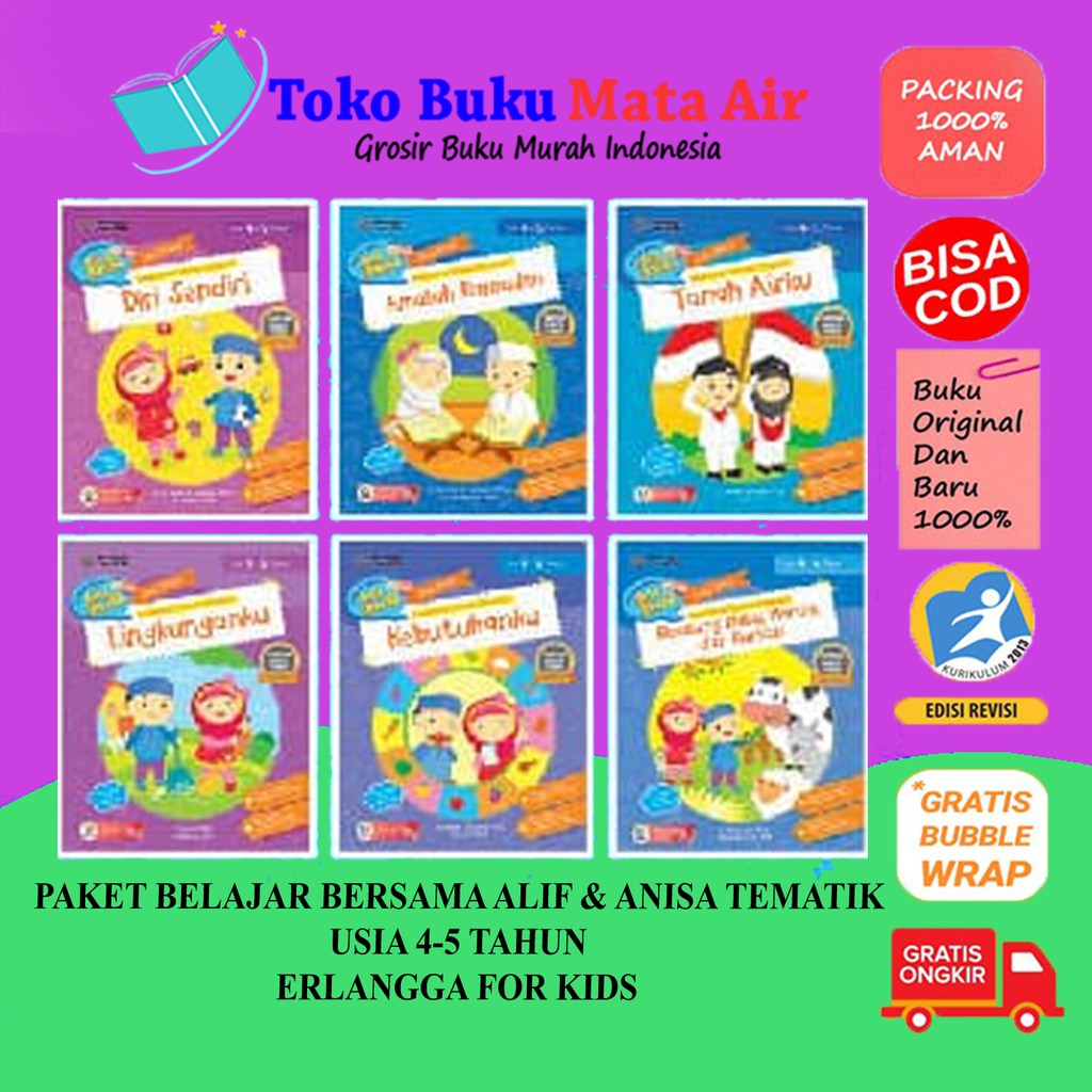 BEST SELLER PAKET BELAJAR BERSAMA ALIF & ANISA TEMATIK USIA 4-5 TAHUN SEMESTER 1 ERLANGGA FOR KIDS