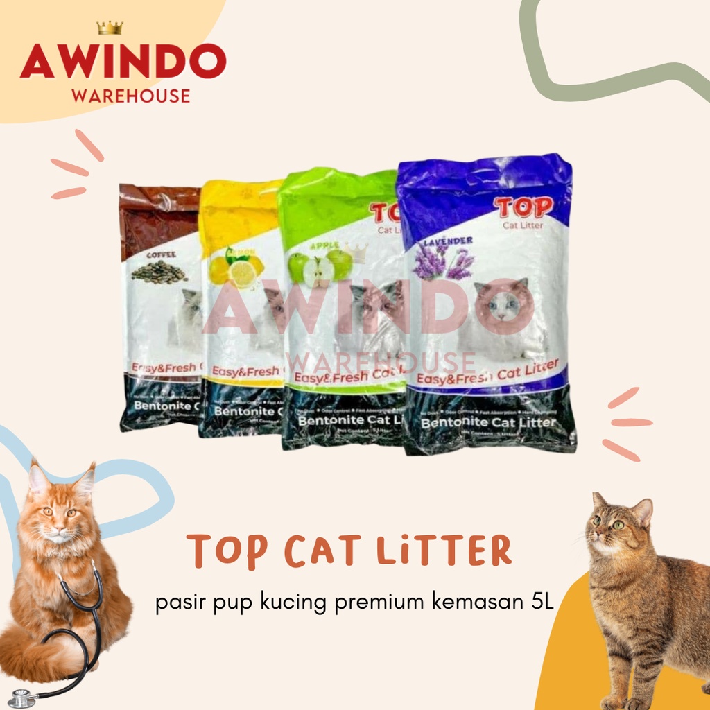 PASIR KUCING TOP 5 LITER - Pasir Kucing Gumpal Wangi Top Bentonite Cat Litter 5LT 5LITER