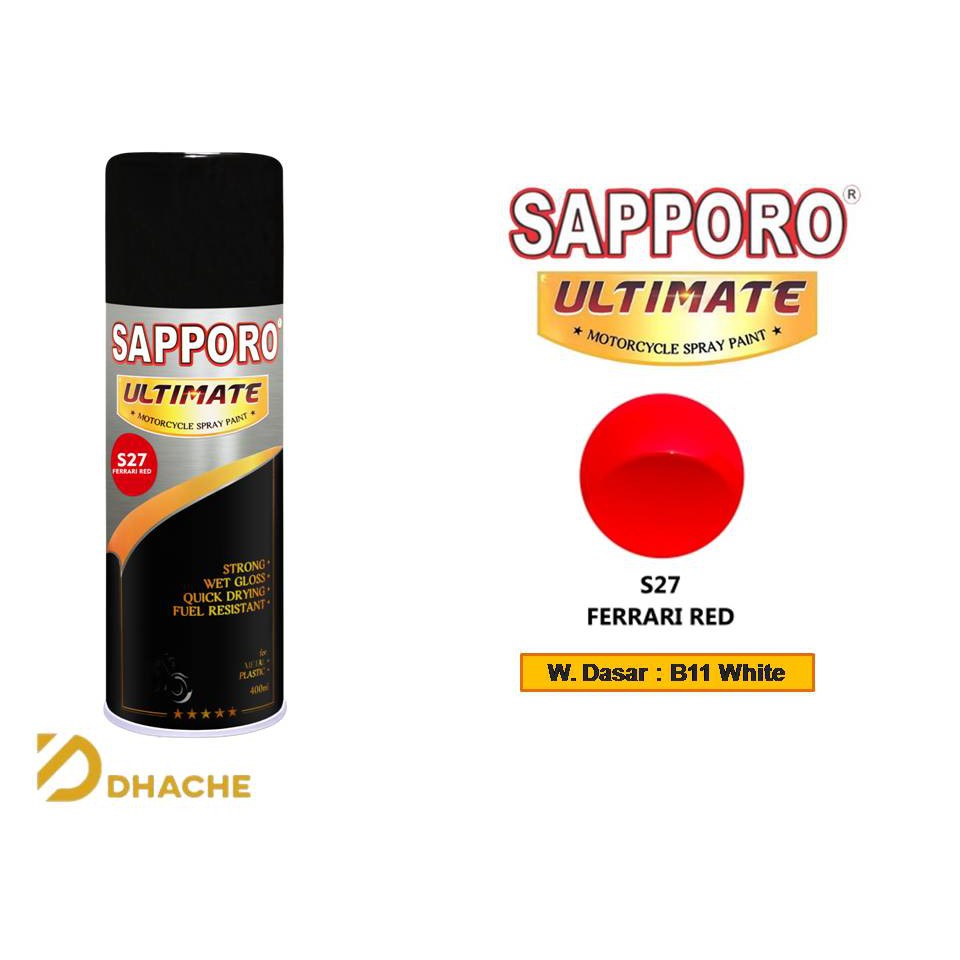 Cat Pilox Sapporo Ultimate S27 Ferrari Red Merah Ferari 400 ml / Sapporo Spray / Pilok / Pylox