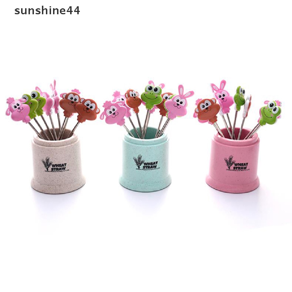 Sunshine 8PCS / Set Garpu Buah / Kue Mini Bahan Stainless Steel Motif Kartun Hewan Untuk Pesta