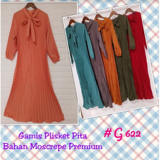 Gamis Wanita long dress plisket moscrepe G 622 MELROSE GROSIR