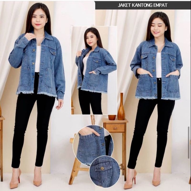 MDLV ~ Jaket Kantong Empat Jaket Jeans Cewek Jakart Jeans Premium Jaket Jeans Import Good Quality Jaket Jeans Terbaru Jaket Jeans Cewek Best Seller Fashion Import