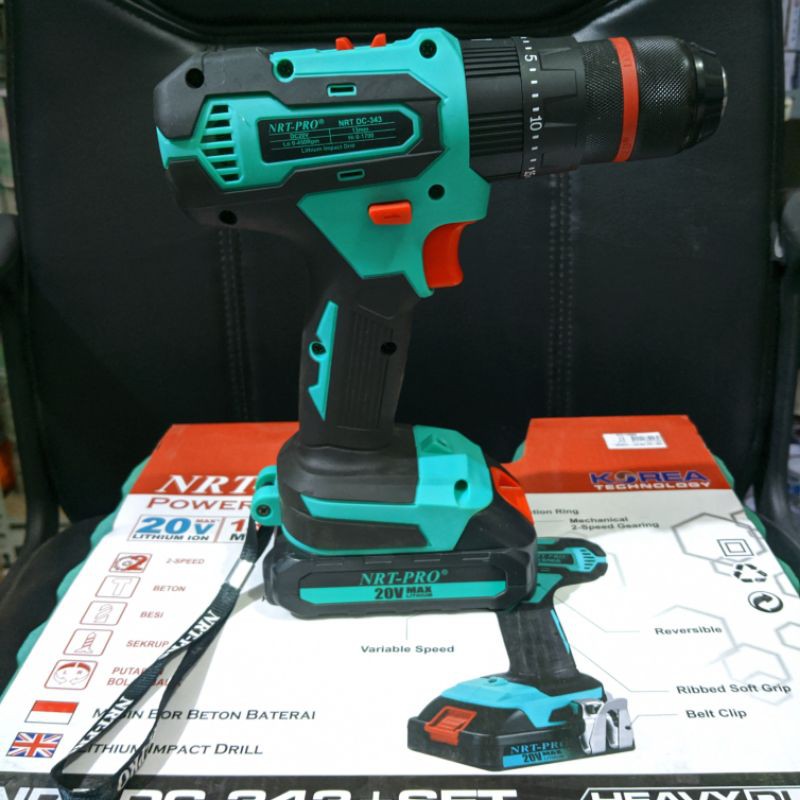 NRT-PRO Mesin Bor Charge/Cas 13MM. Cordless Drill NRT PRO DC-343