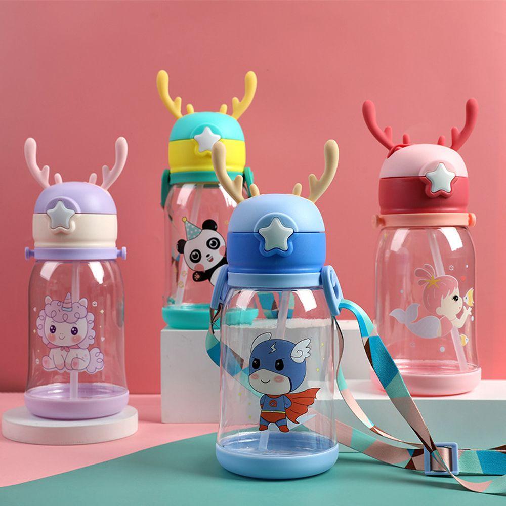 Needway Botol Air Anak Lucu Fashion Dengan Tali Bahu Tanduk Botol Panda Botol Air Minum Sedotan Cangkir