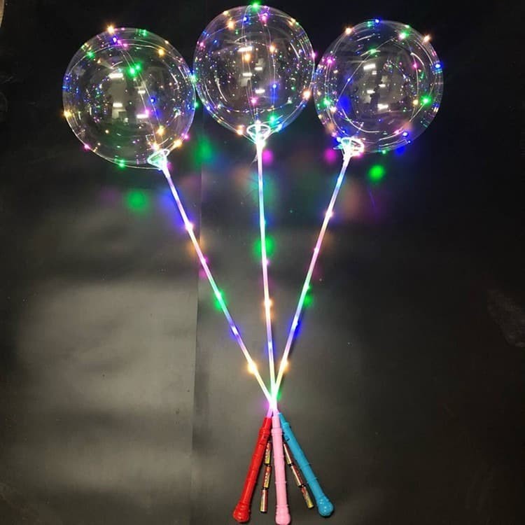 Balon LED RGB Stik Foil PVC Baterai Balon PVC Tranparan Balon Lampu Tumblr