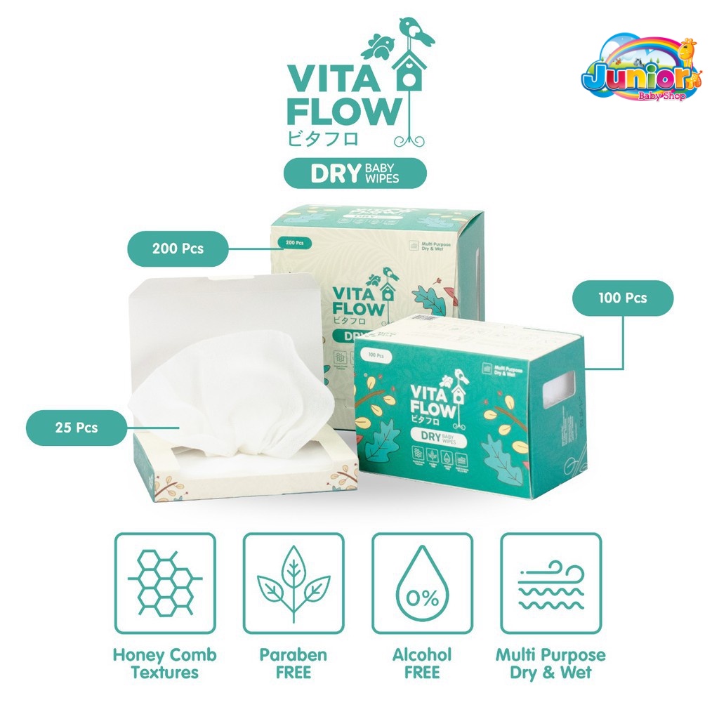 Vitaflow Dry Tissue Baby Wipes 100pcs - Tisu Kering