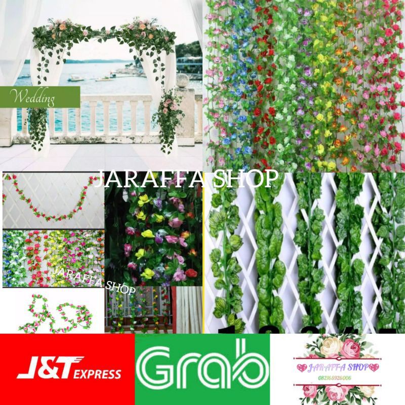 JRA BUNGA MAWAR RAMBAT PLASTIK DAUN RAMBAT GANTUNG KECIL IVY BUNG HIAS ARTIFICIAL