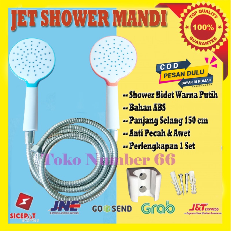 HAND SHOWER MANDI ABS PUTIH DAN SELANG FLEXIBLE 150 CM PANCURAN KAMAR MANDI SEMPROTAN AIR MURAH