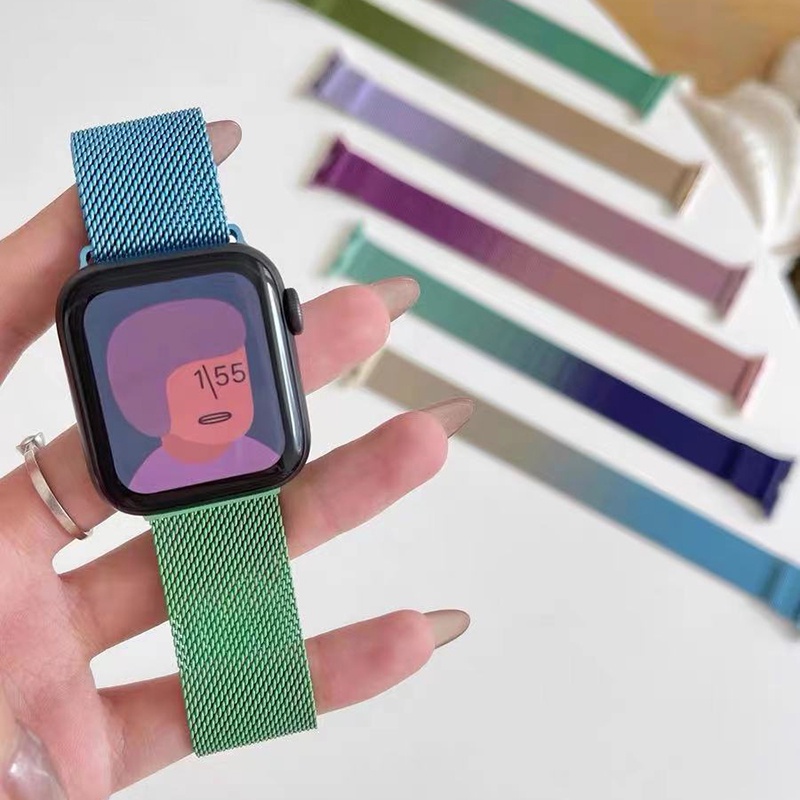 Gradient Color Milanese Watch Band For Aple Watch 8/ultra/7/6/5/4/3/2/1/SE Magnetic Stainless Steel Strap For Iwatch 38/40mm 42/44mm