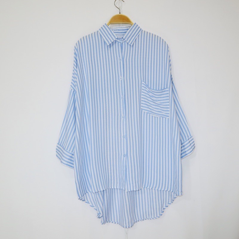 BEFAST - ZFF Kemeja Wanita CHIKA / Nazha Oversize Shirt / Kemeja Oversize Stripe Terbaru / Pakaian Casual Wanita / Kemeja Jumbo Kekinian Remaja Wanita / Fashion Wanita Kerja / Atasan Lengan Panjang / Terlaris / Kemeja Motif Garis-Garis