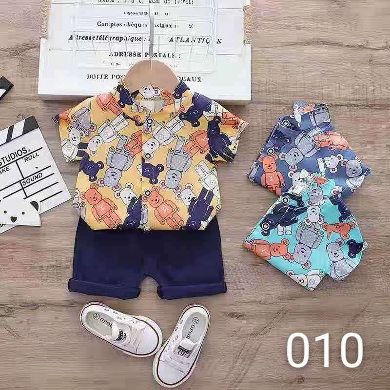 SETELAN KEMEJA ANAK COWOK  BEAR 1 - 4 TAHUN / BAJU ANAK LAKI LAKI / BAJU ANAK IMPORT
