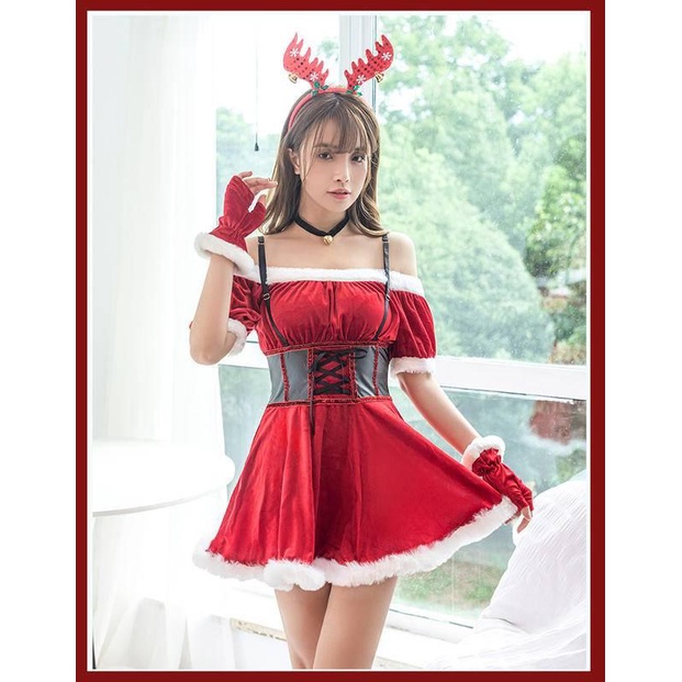 【Wetrose】Ready Stock Baru Christmas Dress Baju Natal Cosplay Gaun Lucu Gadis Muda Wanita Seksi Jepang Seragam Gaun Pakaian Dalam Wanita Xmas Kinerja Kostum Suit