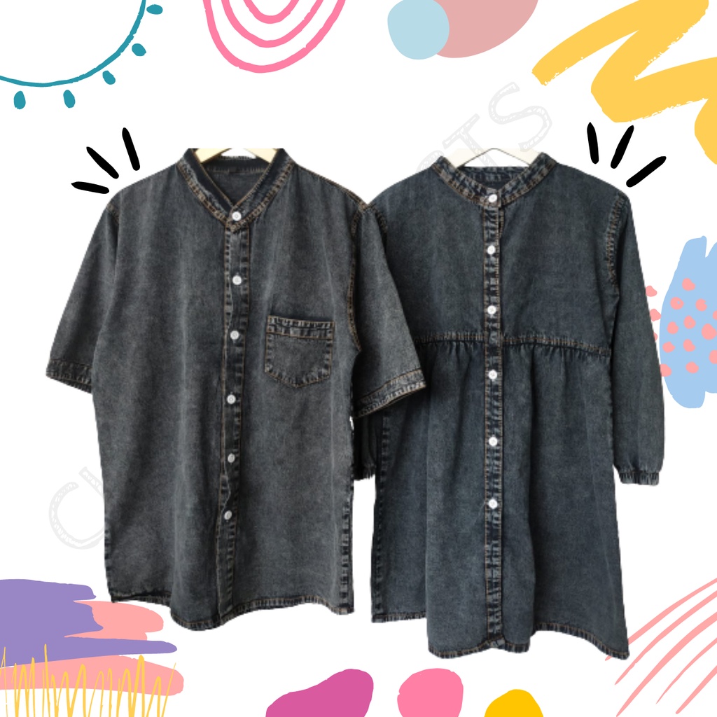 KEMEJA COUPLE DEWASA/BAJU COUPLE KELUARGA/TUNIK/KEMEJA AYAH/TUNIK IBU/DRESS JEANS/ KEMEJA JEANS/