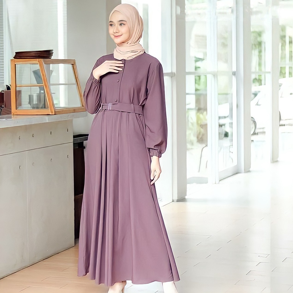 Gamis Wanita Remaja Original Annaya Dress (Free Belt) Polos Busui Jumbo LD 90 - 120 Bahan Paulista Premium Size M L XL XXL / Pakaian Muslim Mewah Warna Plum Cream Hitam Terbaru 2021