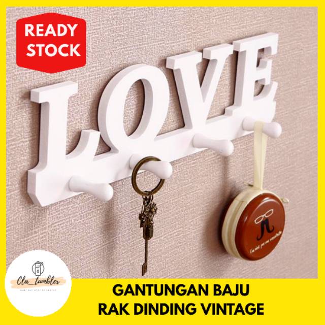 GANTUNGAN BAJU KAYU DINDING / RAK DINDING VINTAGE / RAK GANTUNG TEMBOK / RAK KAYU VINTAGE PUTIH LUCU
