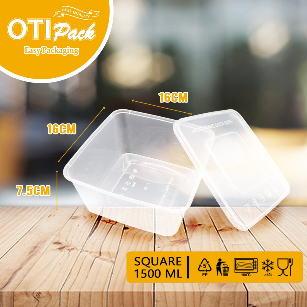 THINWALL PERSEGI 1500ML ISI 25 PCS - KOTAK MAKAN TAHAN PANAS - FOOD CONTAINER SURABAYA KOTAK PLASTIK