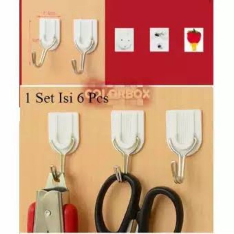 GANTUNGAN HOOK KUAT ISI 6 PCS MULTIFUNGSI CANTOLAN BAJU TEMPEL DINDING