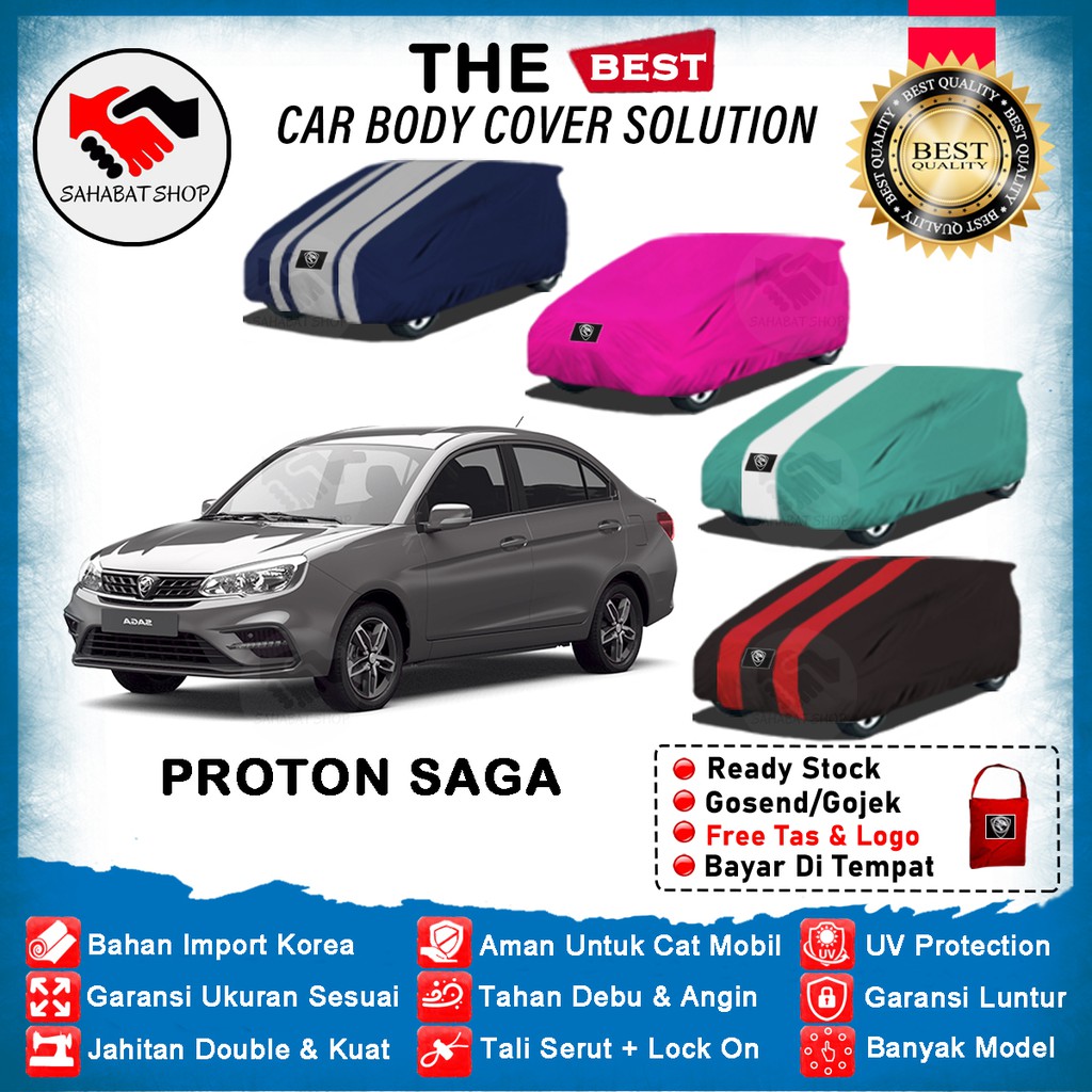 Sahabat  Body Cover Mobil Saga  / Sarung Penutup Sedan Proton Saga Outdoor 2016 2017 2018 2019 2020 2021 2022 / Tutup Selimut Mantel Jas Pelindung Mantol Kerodong Terpal Tutupan Kerudung Pembungkus Bungkus Mobil Anti Air Waterproof Model Biru